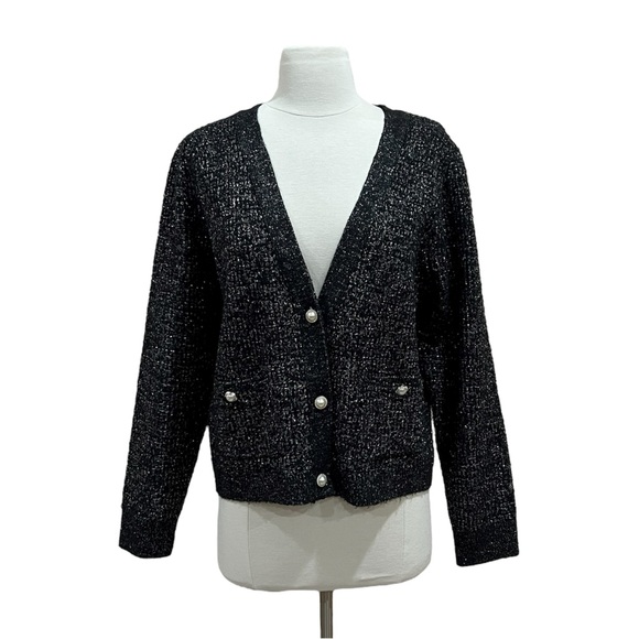 Adyson Parker Black Metallic Silver Thread Cardigan Sweater NWT Size Large - Picture 13 of 13